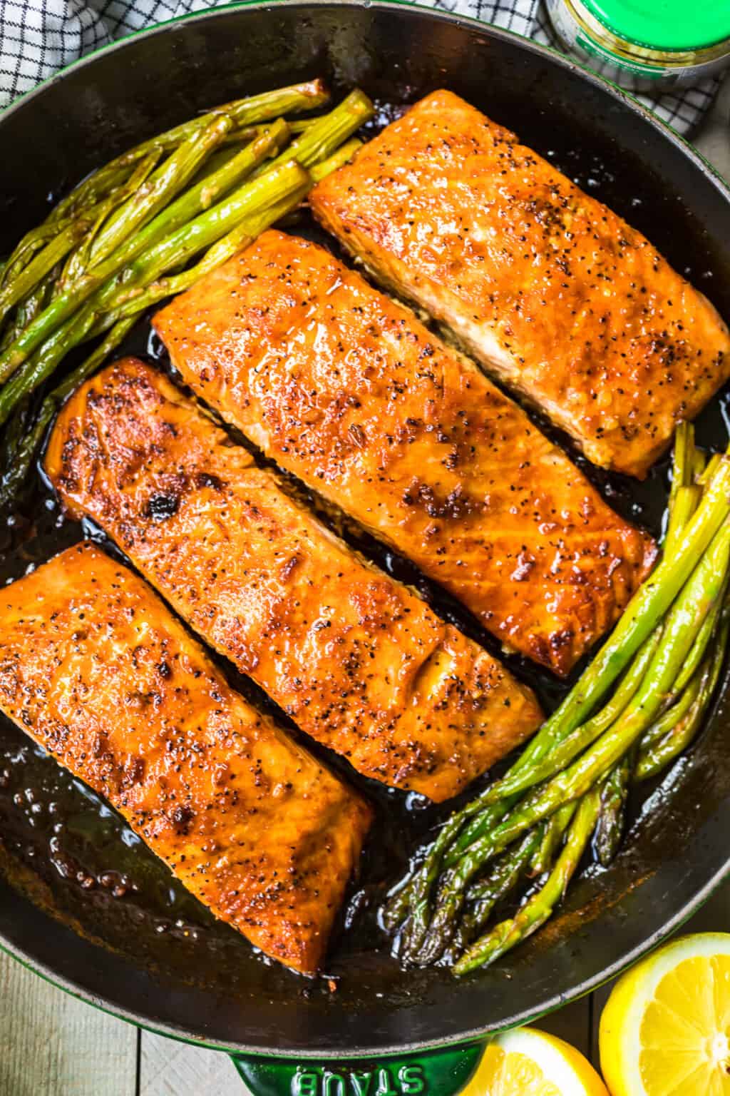 Honey dijon salmon w/ rice & asparagus