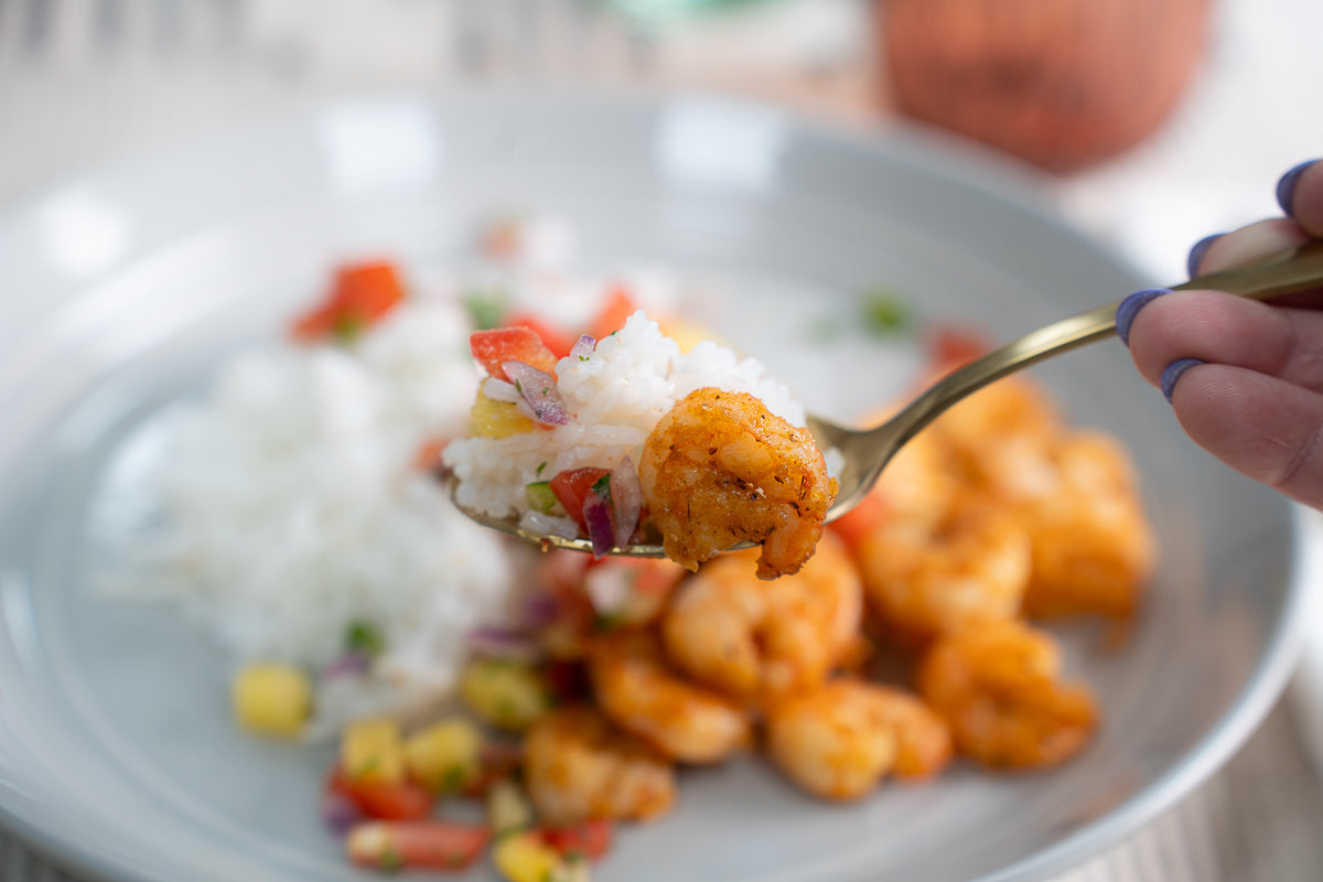 Cajun shrimp w/ pineapple salsa & rice