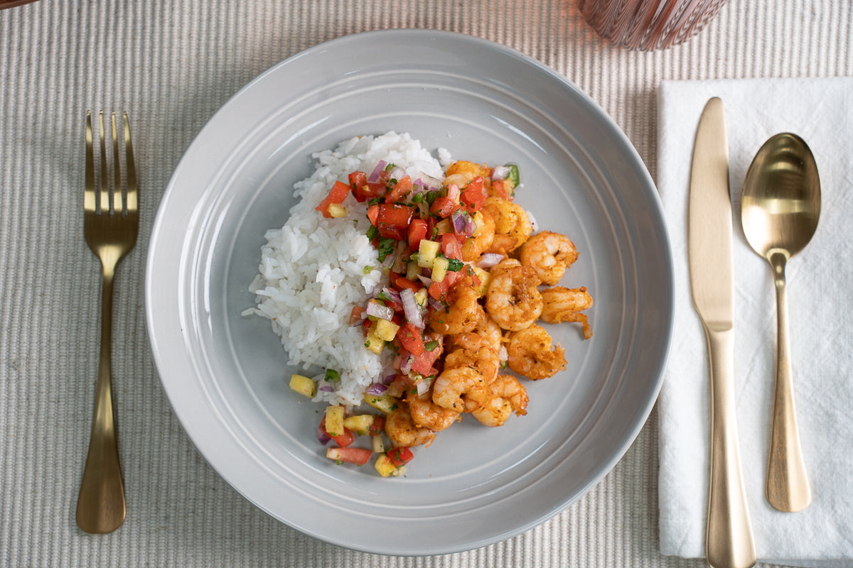 Cajun shrimp w/ pineapple salsa & rice